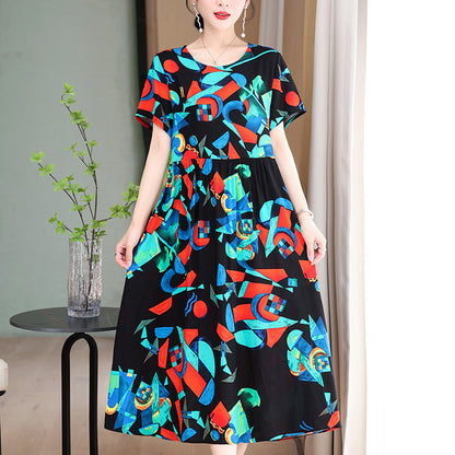 Casual Extra Large Size Cotton Silk Mother Loose Dress Women