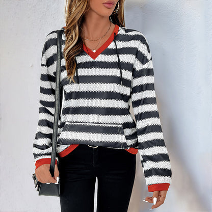 Women's Black And White Striped Sweater Pullover