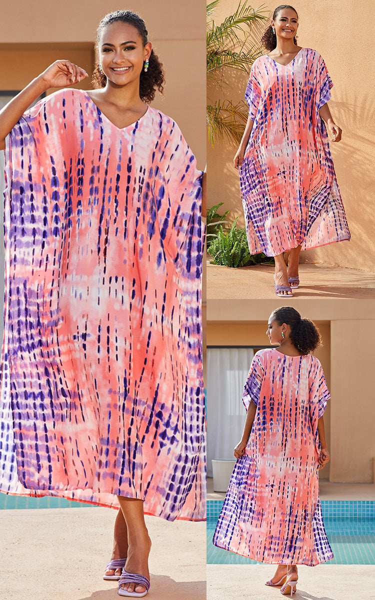 Robe longue de plage en rayonne teinte par nouage, chemise de protection solaire