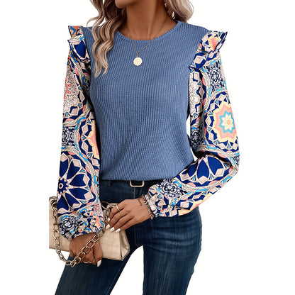 Women's Fashionable Floral Sleeve Chiffon Sweater