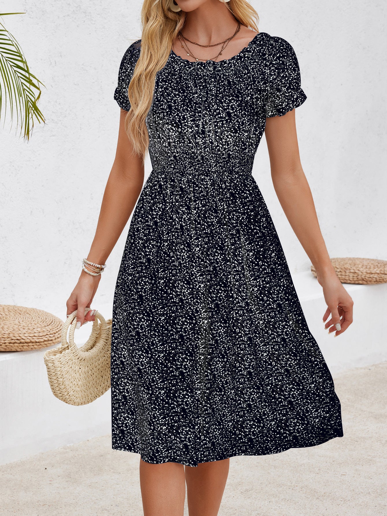 Vestido casual con cuello anudado y estampado floral para mujer