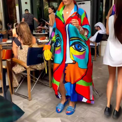 Vestido de manga larga con botones de colores para mujer