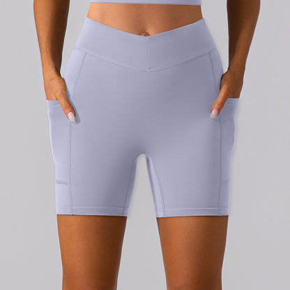 Pantalones cortos deportivos ajustados para levantamiento de cadera y yoga con lijado de doble cara