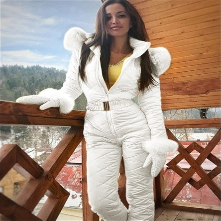 Winter Outdoor Fashion Ski Suit Coat Hoodie Outdoor Sports Jumpsuit Zipper Female Ski Suit