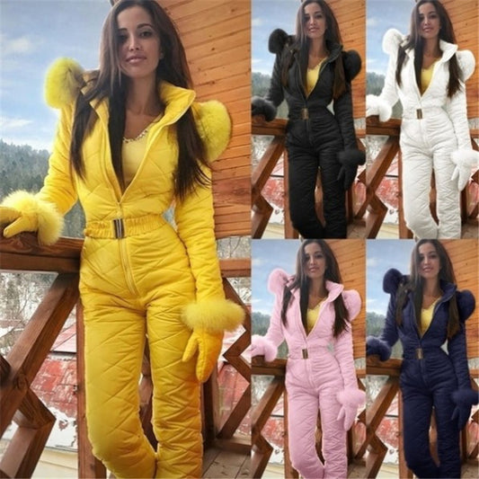 Invierno moda para actividades al aire libre traje de esquí abrigo con capucha deportes al aire libre mono cremallera traje de esquí femenino