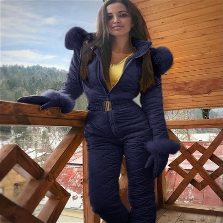 Winter Outdoor Fashion Ski Suit Coat Hoodie Outdoor Sports Jumpsuit Zipper Female Ski Suit