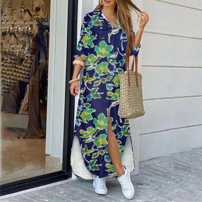 Floral Print Shirt Long Dress