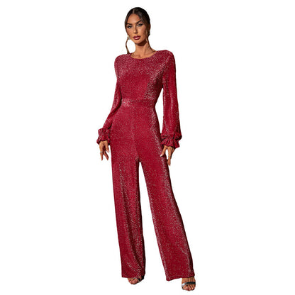 Back Hollow-out Sequin Jumpsuit Retro Women