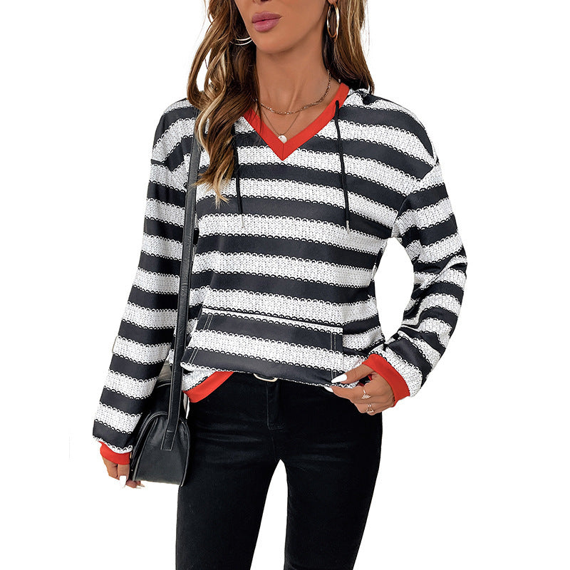 Women's Black And White Striped Sweater Pullover