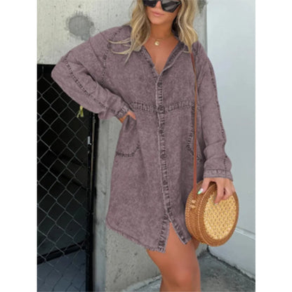 Women's Denim Washed Loose Shirt Dress