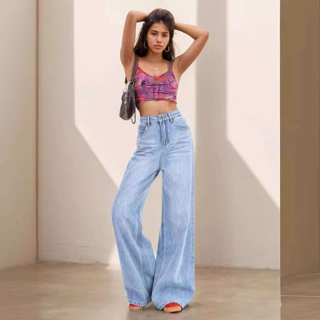 Pantalones anchos y holgados de cintura alta estilo retro para mujer