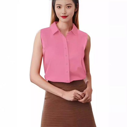 Solid Sleeveless Button Lapel Shirt Women's Top