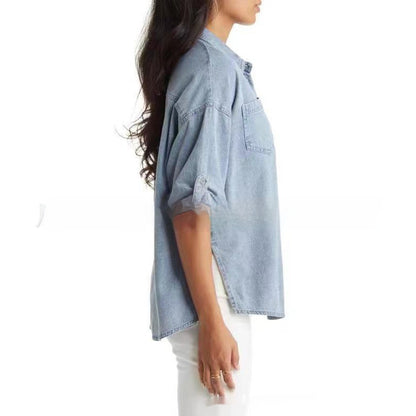 Camisa holgada de verano de manga corta estilo vaquero para mujer