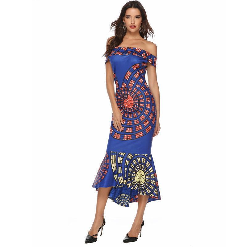 New Sexy Off-shoulder Printed Sheath Dress