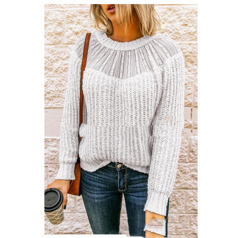 Autumn And Winter New Round Neck Lace Stitching Raglan Sleeve Sweater For Women