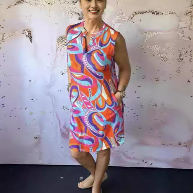 Vestido elegante sin mangas con estampado para mujer