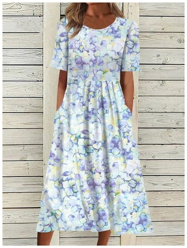 Women's Summer New V-neck Simple Printing Casual Dress In Stock Dress