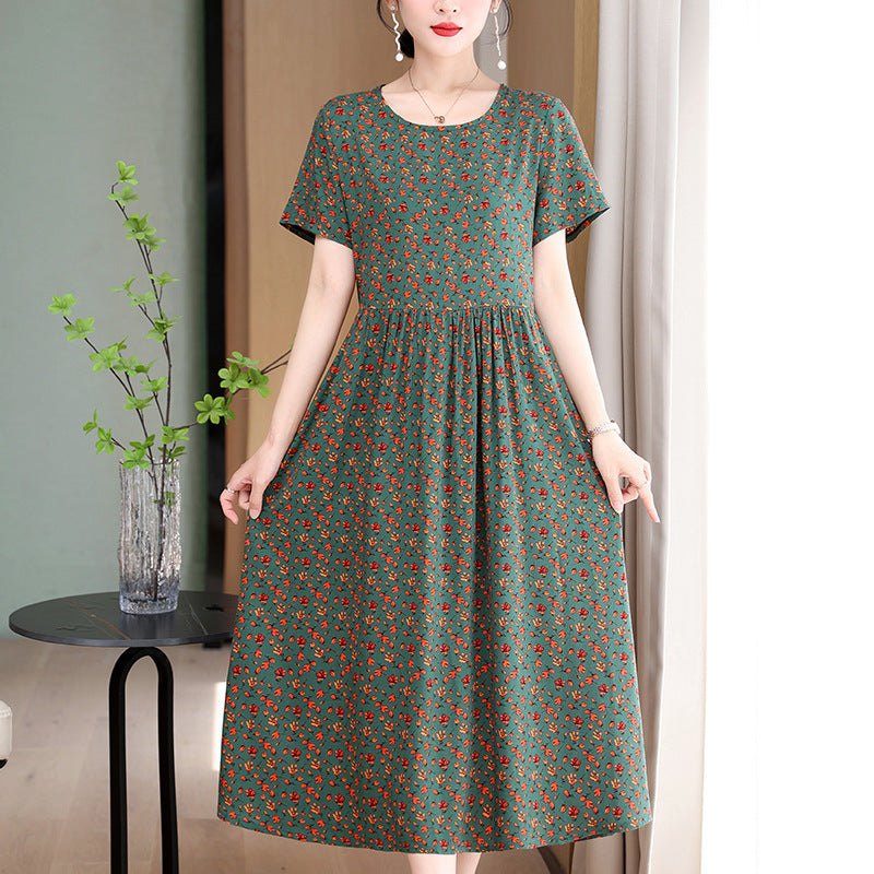 Casual Extra Large Size Cotton Silk Mother Loose Dress Women