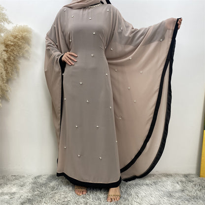 Robe musulmane ample élégante en mousseline de soie à manches chauve-souris pour le Moyen-Orient et la Turquie