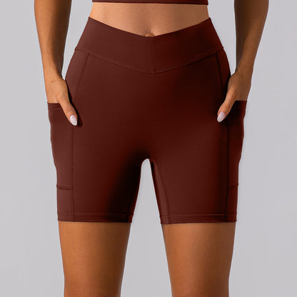 Short de sport coupe slim pour yoga, ponçage double face, levage des hanches