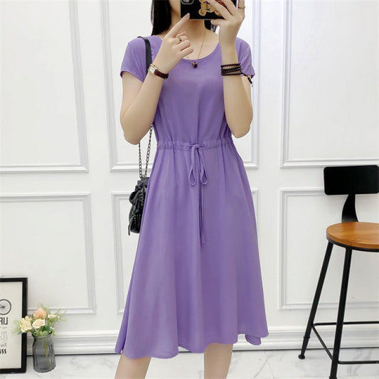 Summer Solid Color Noil Poplin Dress