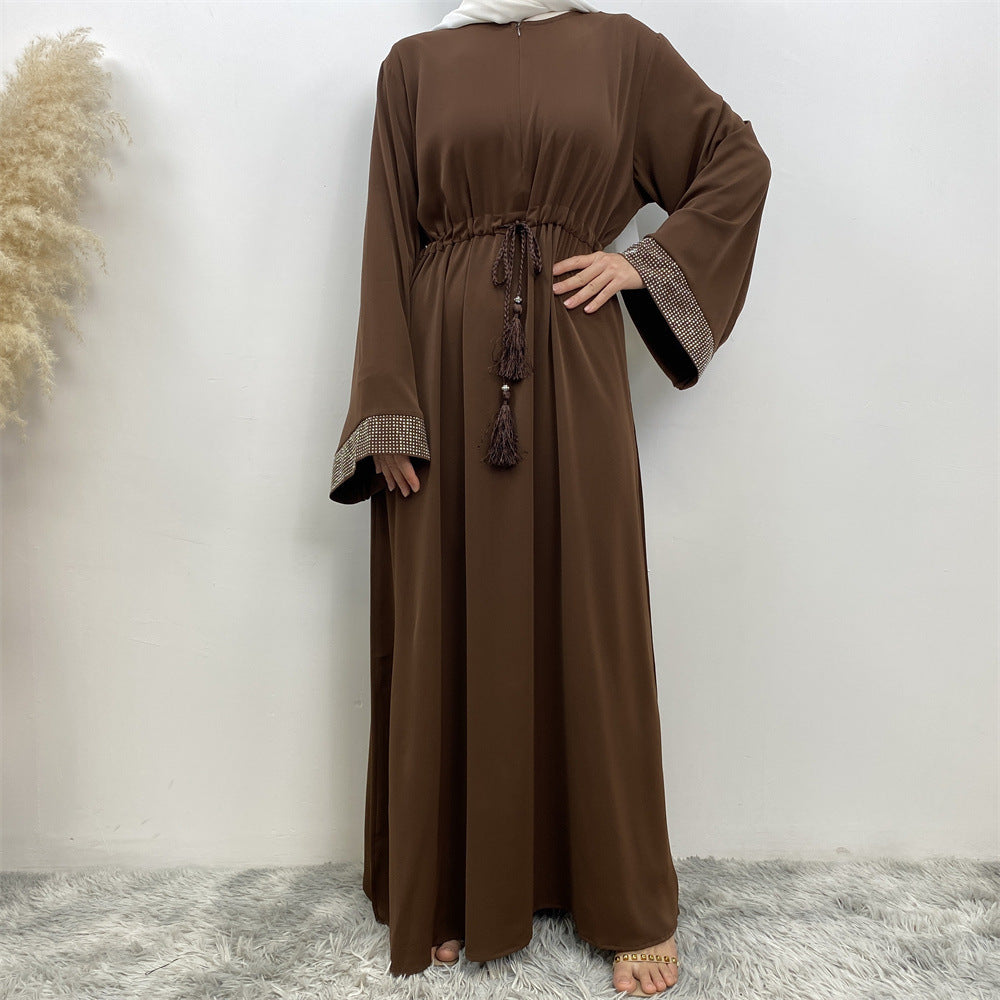 Women's Wear Rhinestone Stitching Tied Dress With Pockets Robe