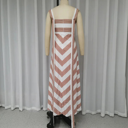 Fashion Striped Printed Simple Comfortable Sling Long Dress