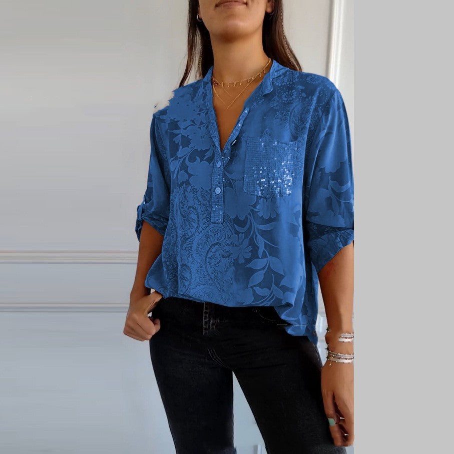 Camisa estampada elegante a la moda para mujer europea y americana