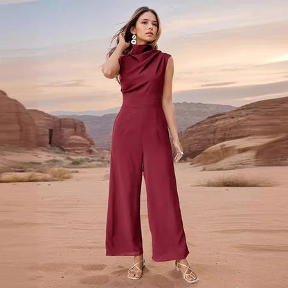 Casual Sleeveless Solid Color Wide Leg Jumpsuit