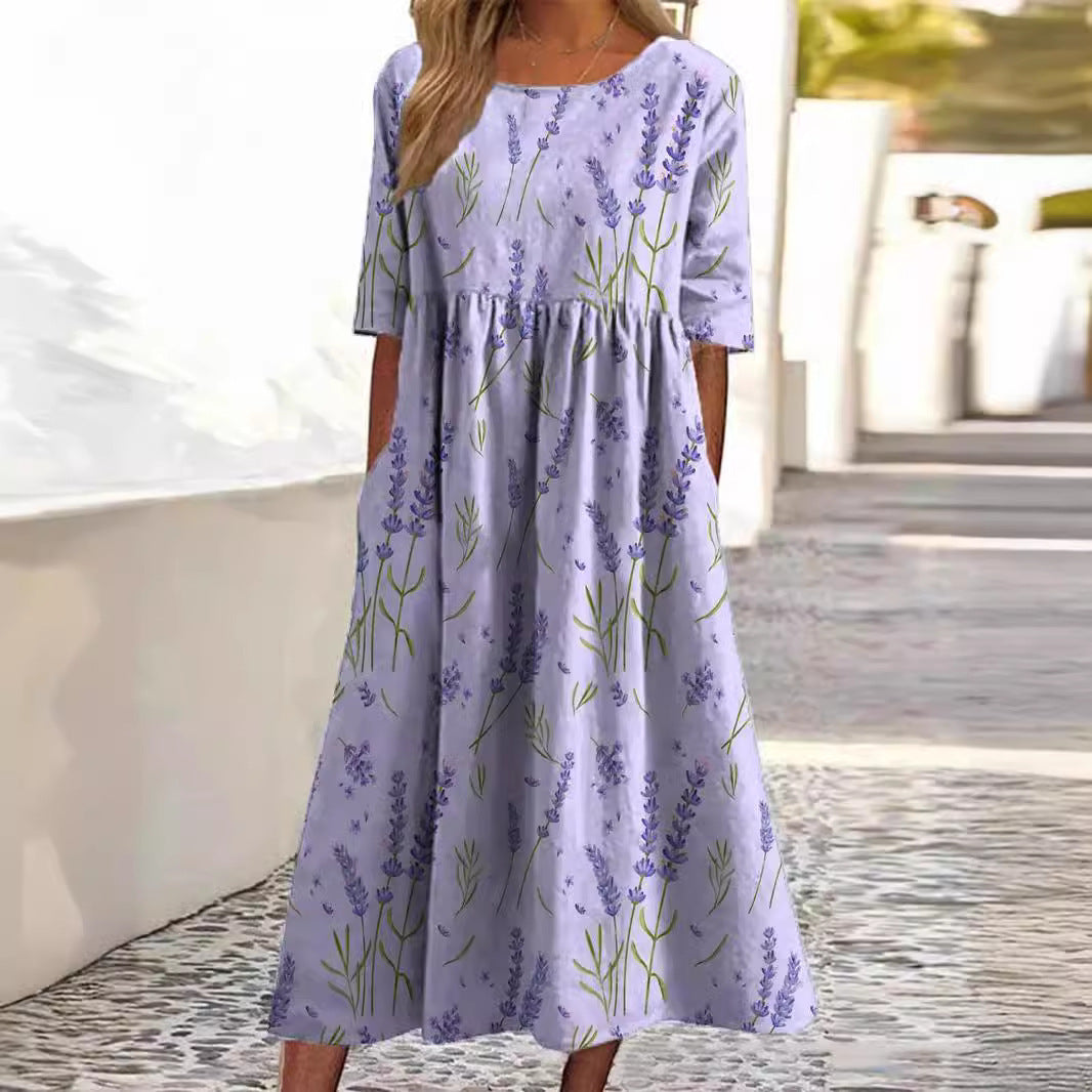 Robe à grande largeur avec impression numérique tendance