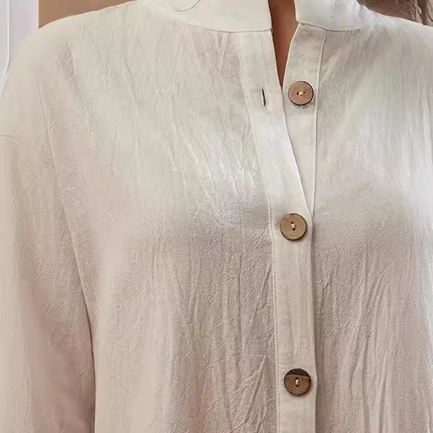 Chemise à col montant et manches 34 boutonnée, robe décontractée