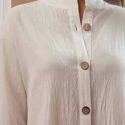 Chemise à col montant et manches 34 boutonnée, robe décontractée