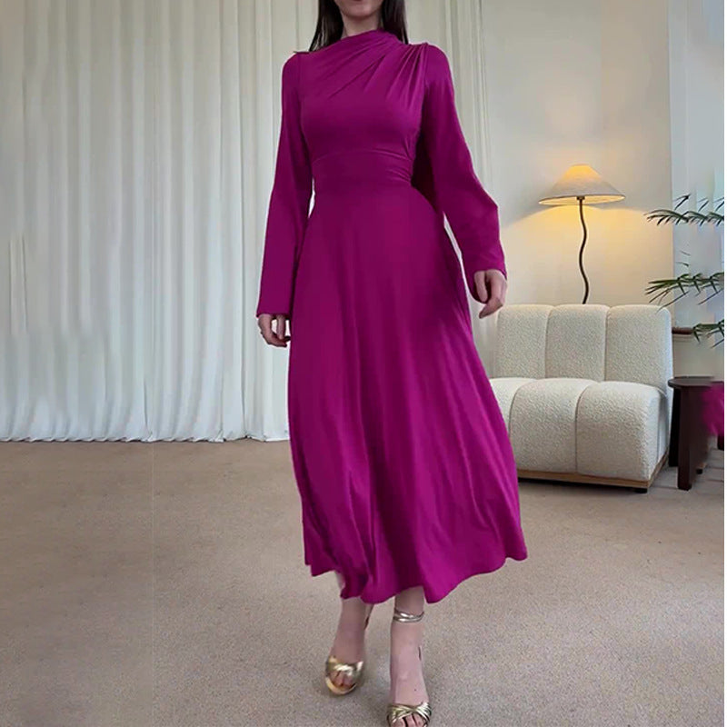 Robe plissée à bretelles de couleur unie pour femme