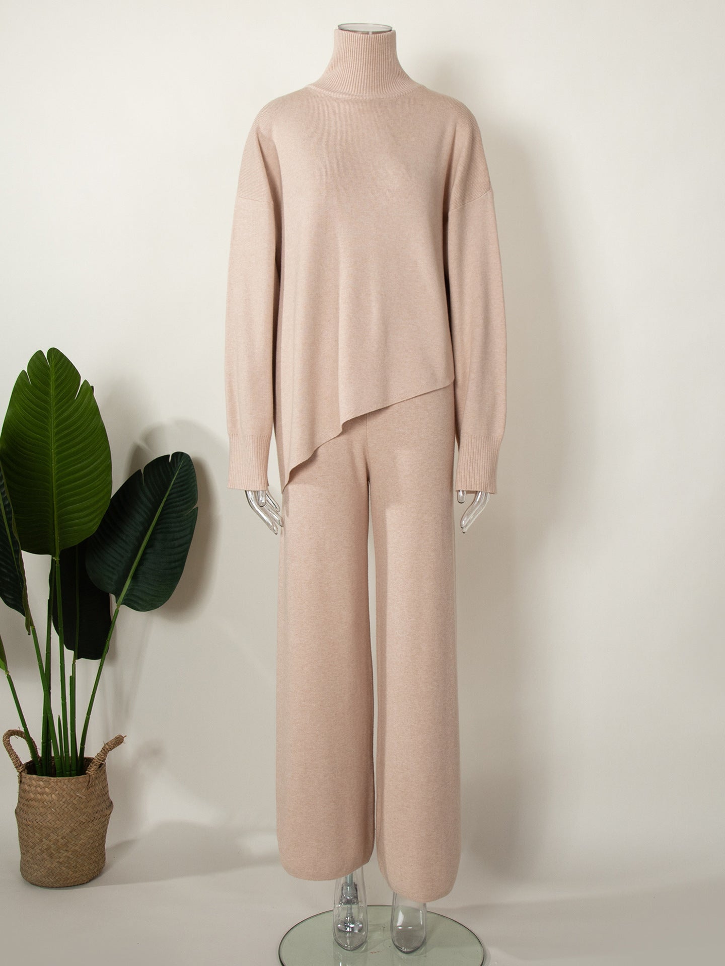 Irregular Beveled Sweaters Wide-leg Pants Two-piece Set