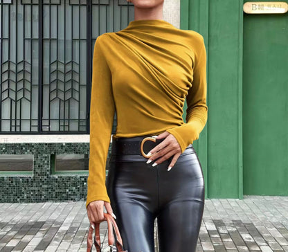 Solid Color Slim Fit Long Sleeves Top