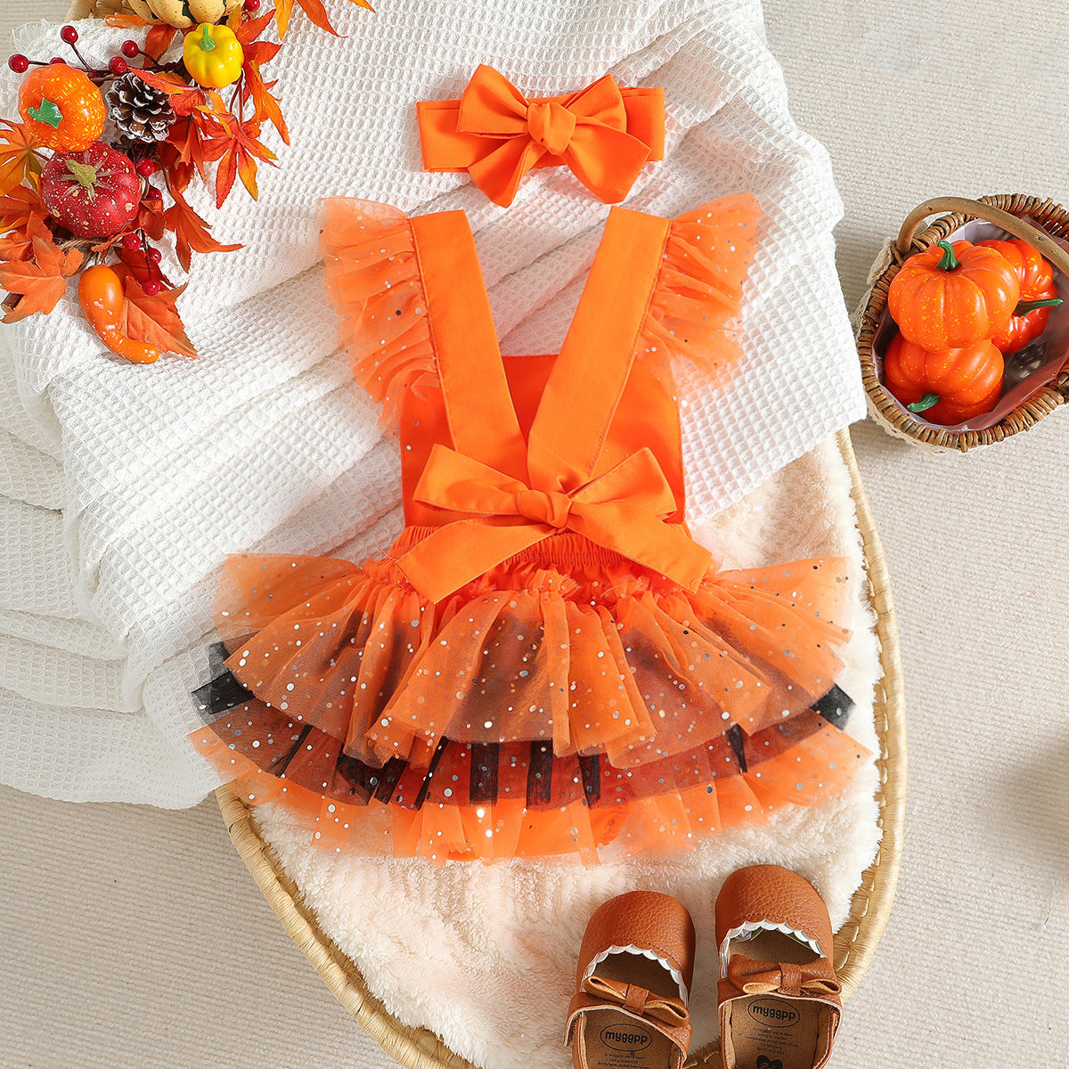 New Halloween Baby Jumpsuit Children's Funny Pumpkin Mesh Romper