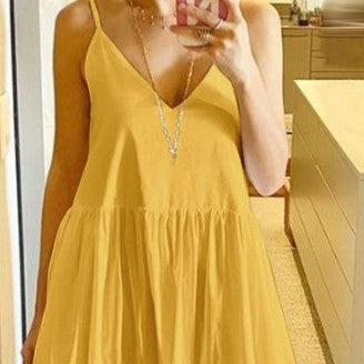 Women's Sleeveless Sling Swing Solid Color Stitching Dress