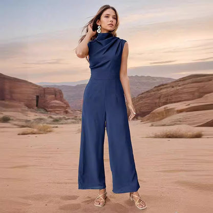 Casual Sleeveless Solid Color Wide Leg Jumpsuit