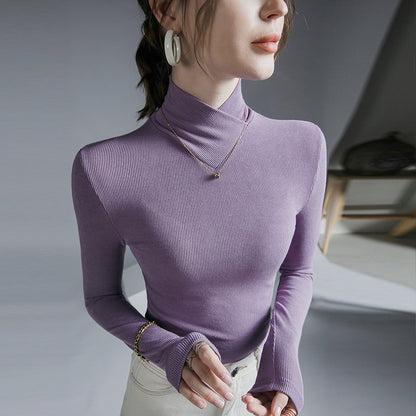 Cross Turtleneck Long Sleeve Slim Bottoming Shirt For Women