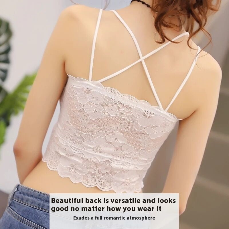 Thin Beautiful Back Lace Spaghetti Straps Chest Wrap Female Inner Wear Outer Wear No Steel Ring