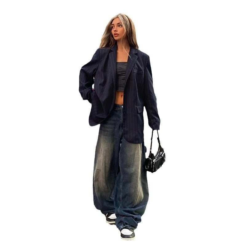 Women's High Waist Loose Straight Street Trousers