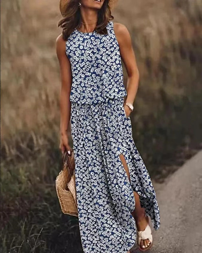 Robe à fleurs sans manches à imprimé tendance pour femmes