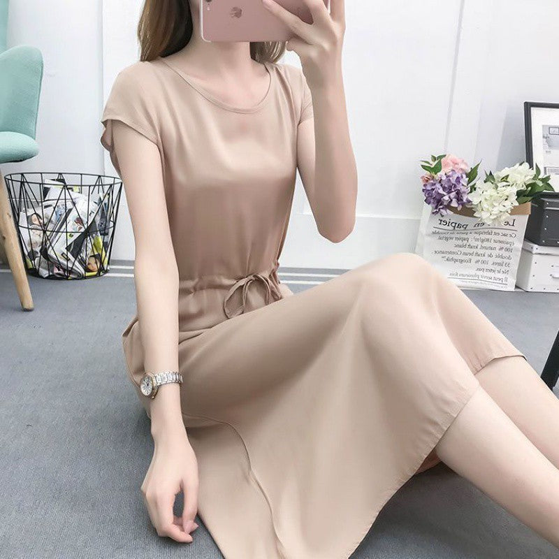 Summer Solid Color Noil Poplin Dress