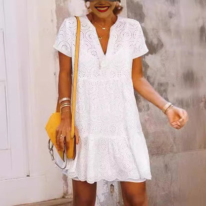 European And American V-neck Lace Midi Dress