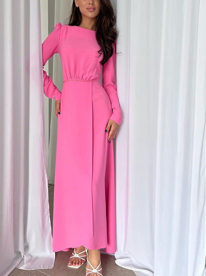 Solid Color Long Sleeve Crossover Hem Dress