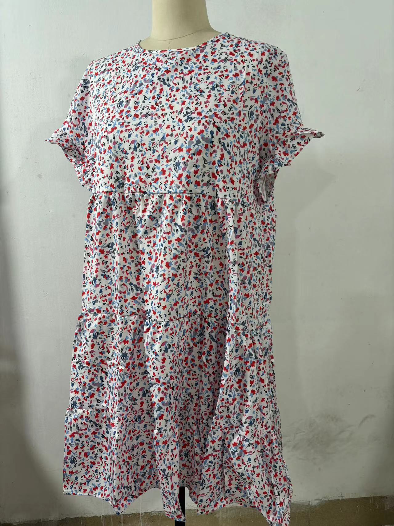 Vestido informal de verano con cuello redondo y estampado floral de leopardo para mujer