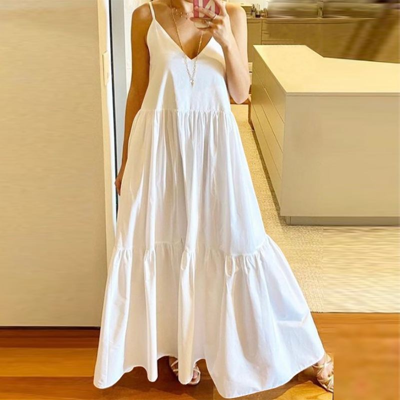 Women's Sleeveless Sling Swing Solid Color Stitching Dress