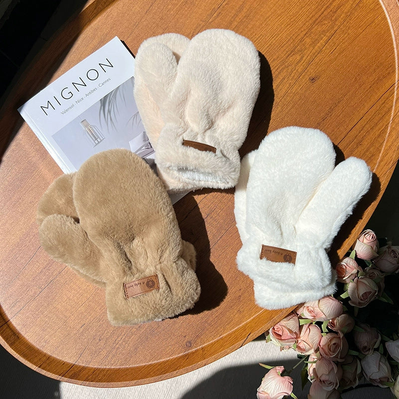 Mitaines doublées de polaire Gants chauds en peluche pour l'automne et l'hiver