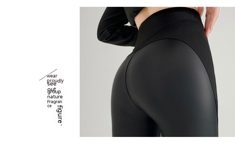 New Autumn And Winter Stretch Tight Leather Pants Pu Matte Thin Velvet Weight Loss Pants Leggings