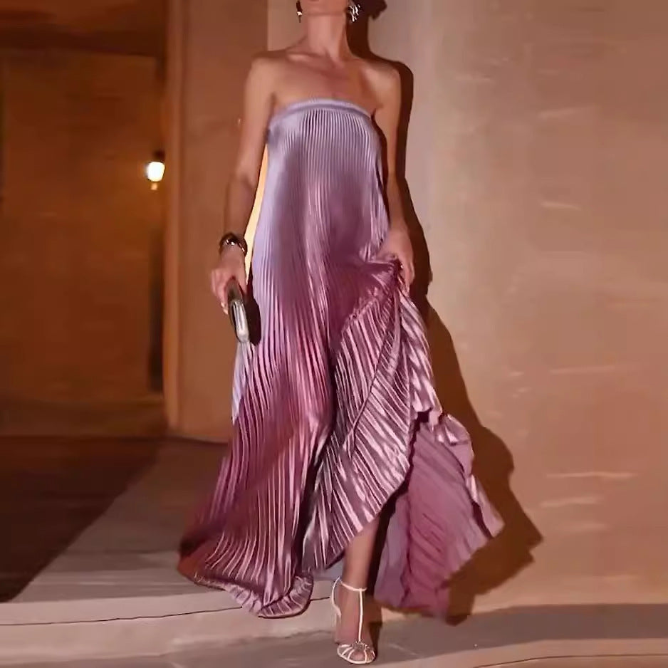 Robe plissée de couleur sirène à haut tube sans manches à la mode